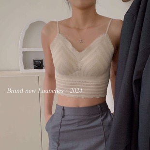 Korean-style Slim-fit Beautiful Back Sling Women's Lace Sexy One-piece Coaster Single-wear V-neck Anti-running Light Base Vest 28001