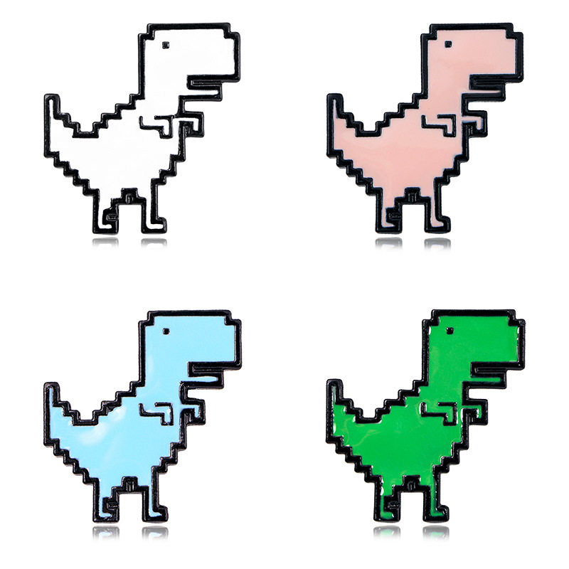 Estilo europeo y americano de dibujos animados pixel aleación animal joyería Jurásico dinosaurio blanco forma goteo broche hebilla Accesorios