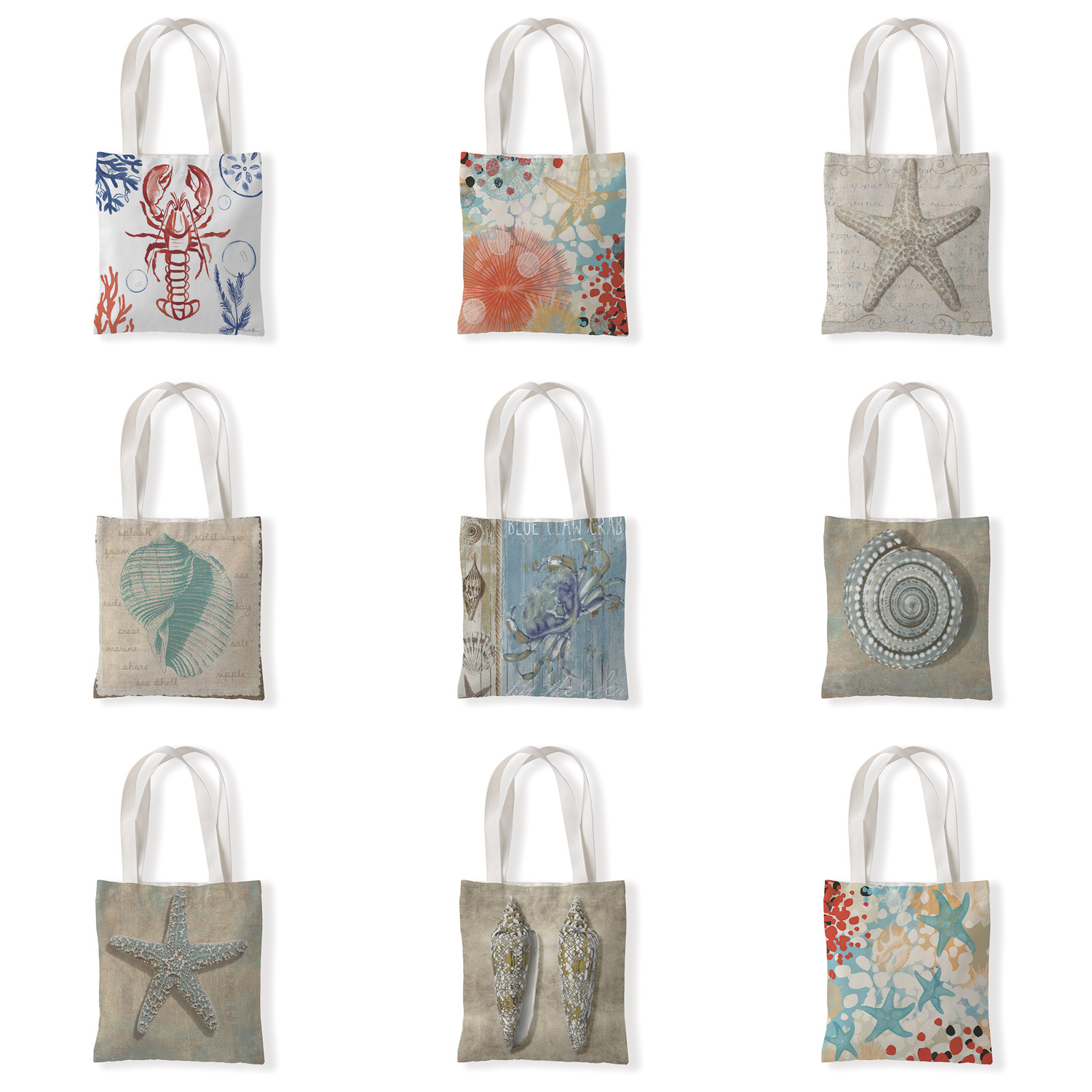 创意海洋印花手提时尚单肩购物袋休闲零钱袋文艺手提帆布袋