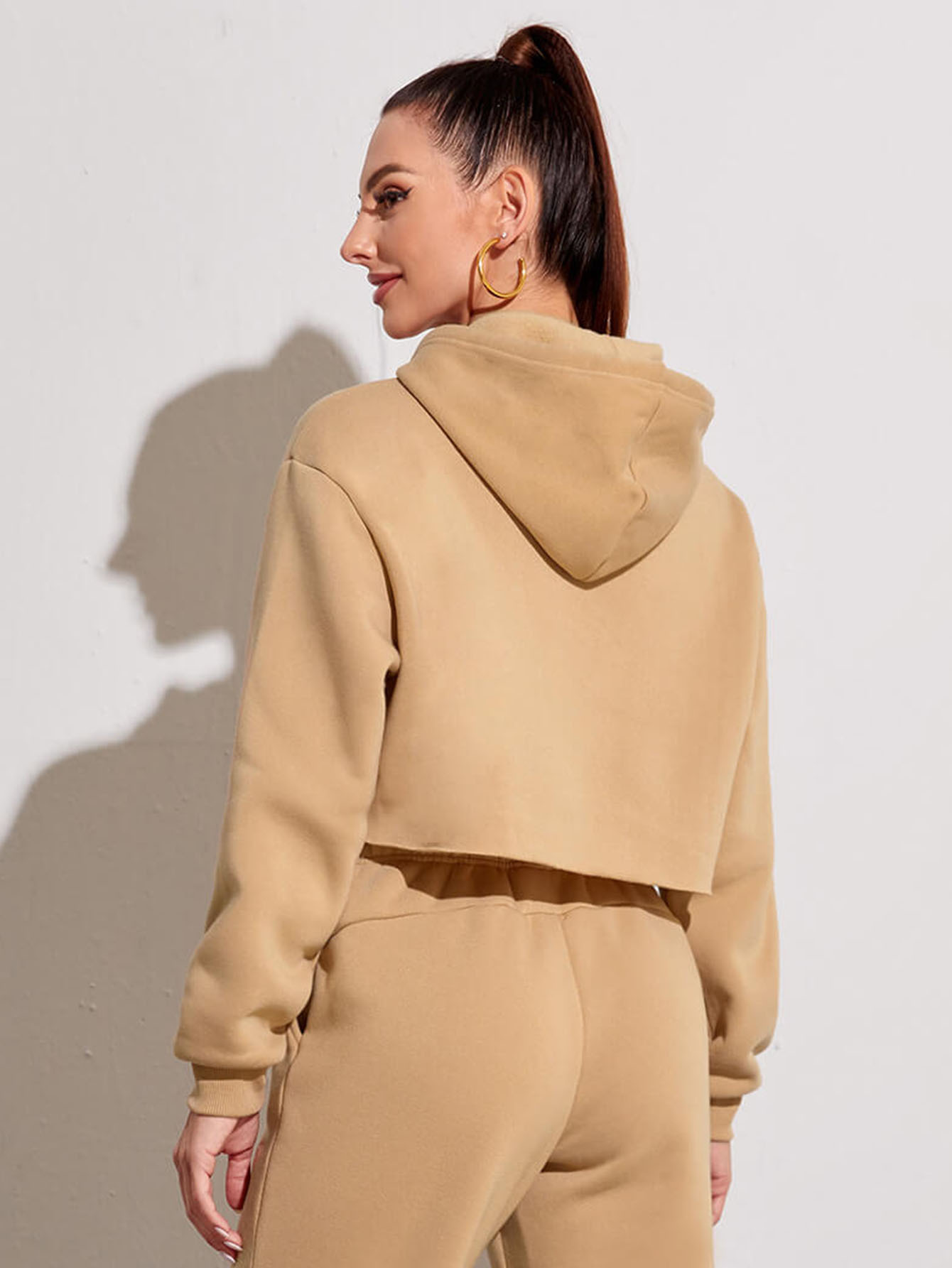 Fleece Solid Color Short Navel-Exposed Hooded