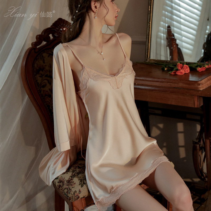 Fairy Sexy Deep V Lace Temptation Pajamas Ice Silk Short-Sleeved Large Size Pure Desire Suspender Nightgown Women's Home Wear 470 Fairy Sexy Deep V Lace Temptation Pajamas Ice Silk Short-Sleeved Large Size Pure Desire Suspender Nightgown Women's Home Wear 470