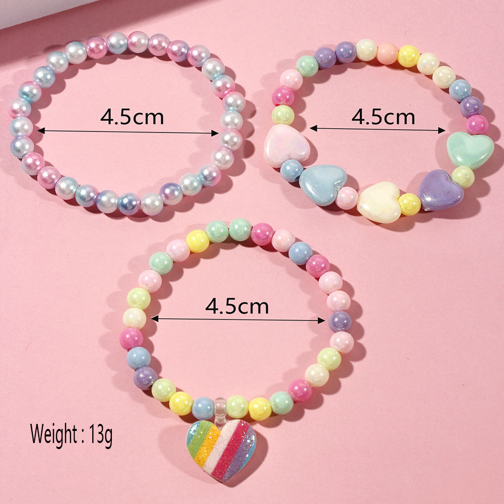 Rainbow Love Pendant decor Acrylic Beaded Bracelet Set