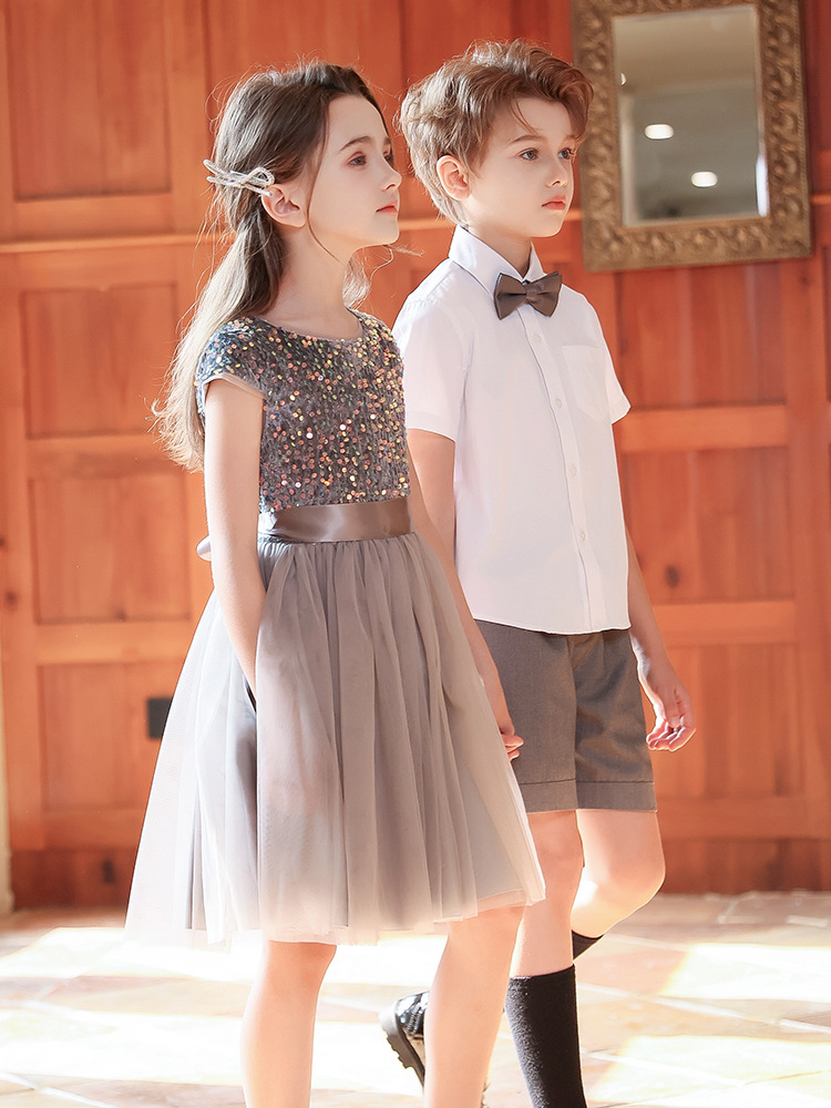 Vestido de presentación infantil del Día del Niño, vestido pequeño del anfitrión, vestido de coro de estudiantes de primaria y secundaria, vestido de presentación de recitación