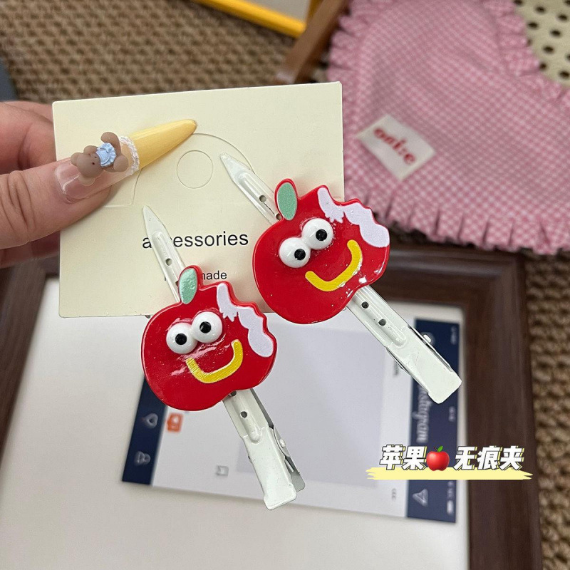 趣味可爱立体红苹果发夹搞怪表情包头ins发卡创意刘海侧边无痕夹|undefined