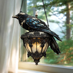 跨境新款 Raven Gothic on Lantern 亚克力彩色万圣节乌鸦灯