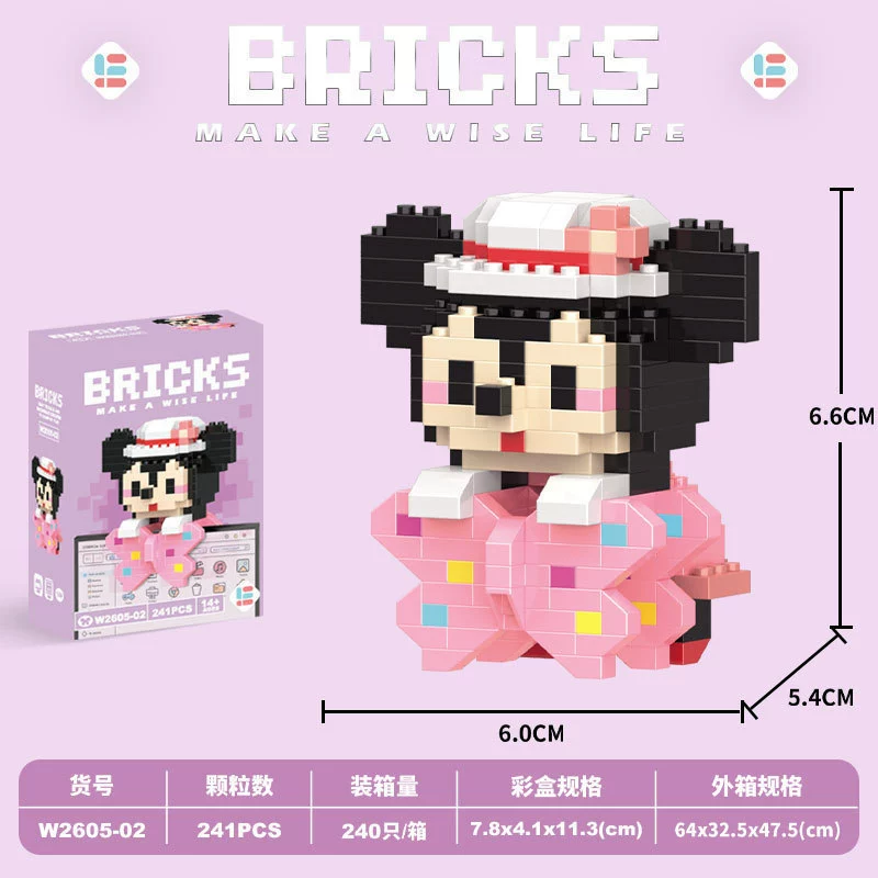 Micro‑block cartoon doll constructor (Lego style), strawberry & mini bears, blind box, micro pieces