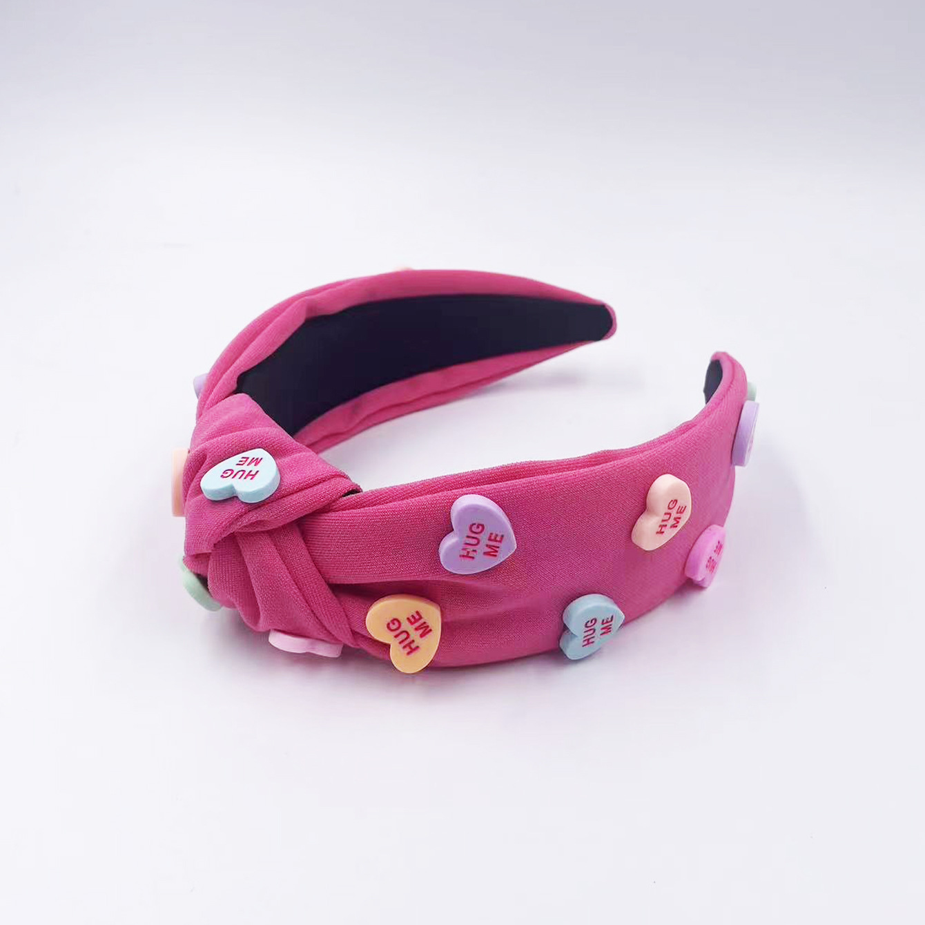 Diadema de tela hecha a mano para mujer con accesorios de corazón, diadema ancha anudada de color sólido para el Día de San Valentín, accesorio para el cabello antideslizante.