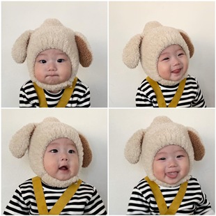 Baby hat autumn and winter Korean baby rabbit ears plush warm ear cap baby hat cute