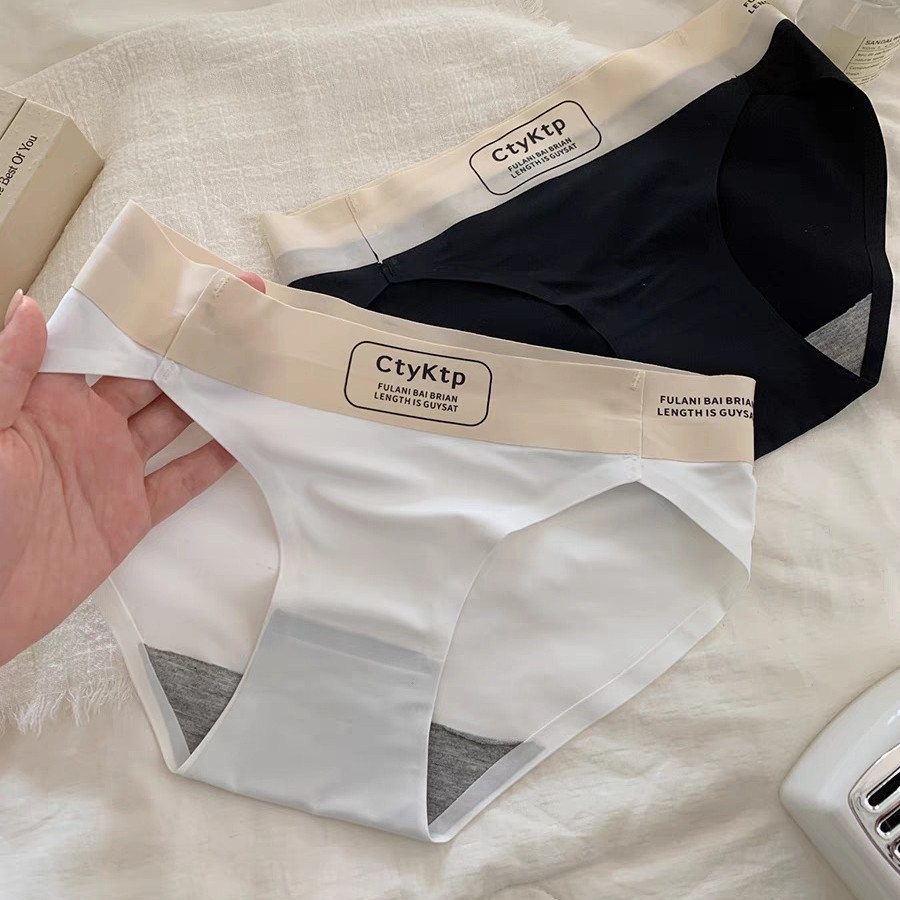 Simple letters without traces comfortable nude ice silk underwear for women mid waist breathable contrast color block color girl underwear for women