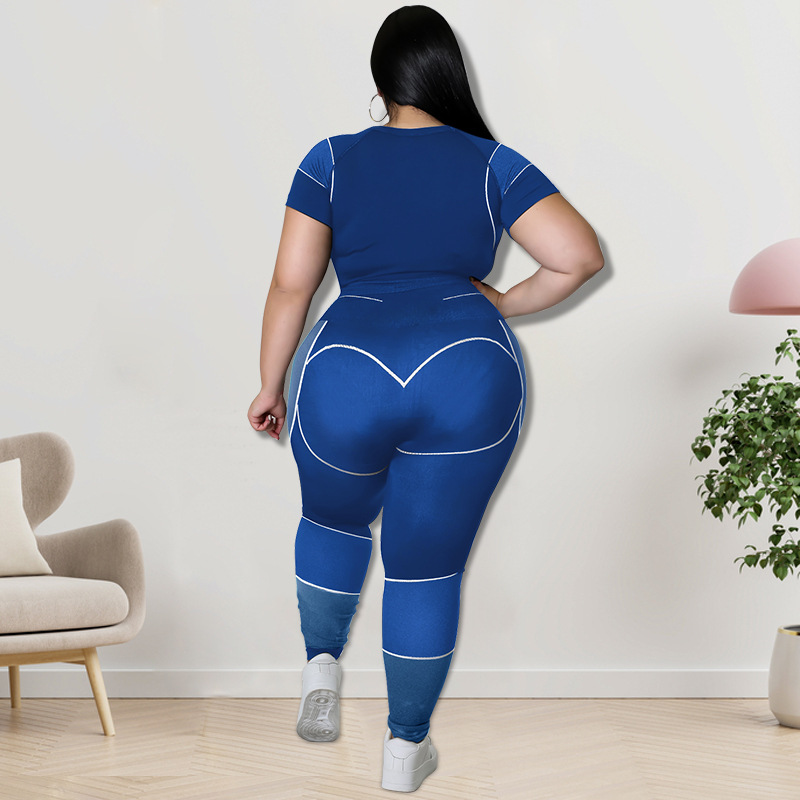 Plus Size Workout Sets For Women 3/4 Sleeve Crop Top And High Waist Yoga Pants, Color Block Sports Outfit, Sweet Style Athletic Wear_ecoleips.com