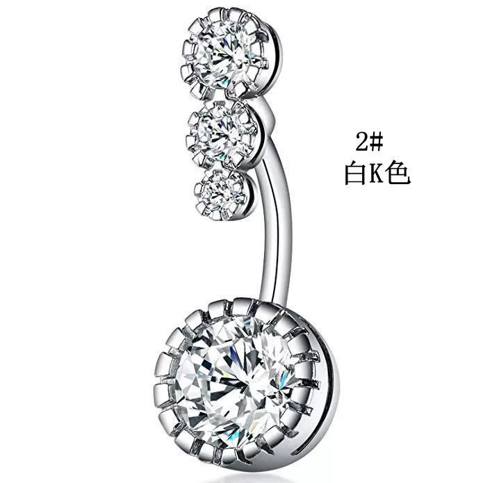 Пупочная подвеска (Emperor Jewelry) 316L нержавеющая сталь, сердечко и бант CZ, 16×1.0 мм