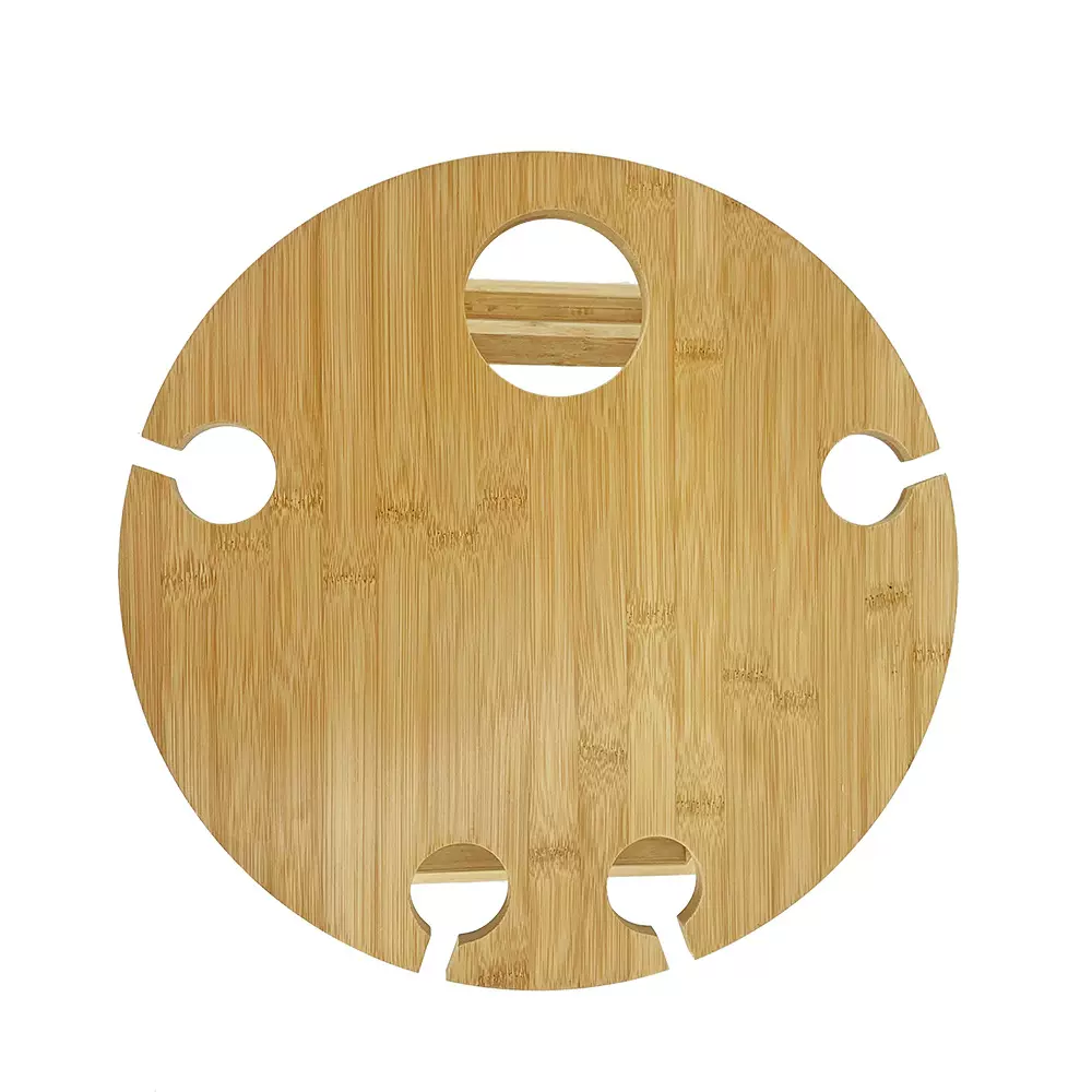 工厂定制竹制圆形酒桌户外野餐桌可折叠便携式竹木酒桌情侣红酒桌