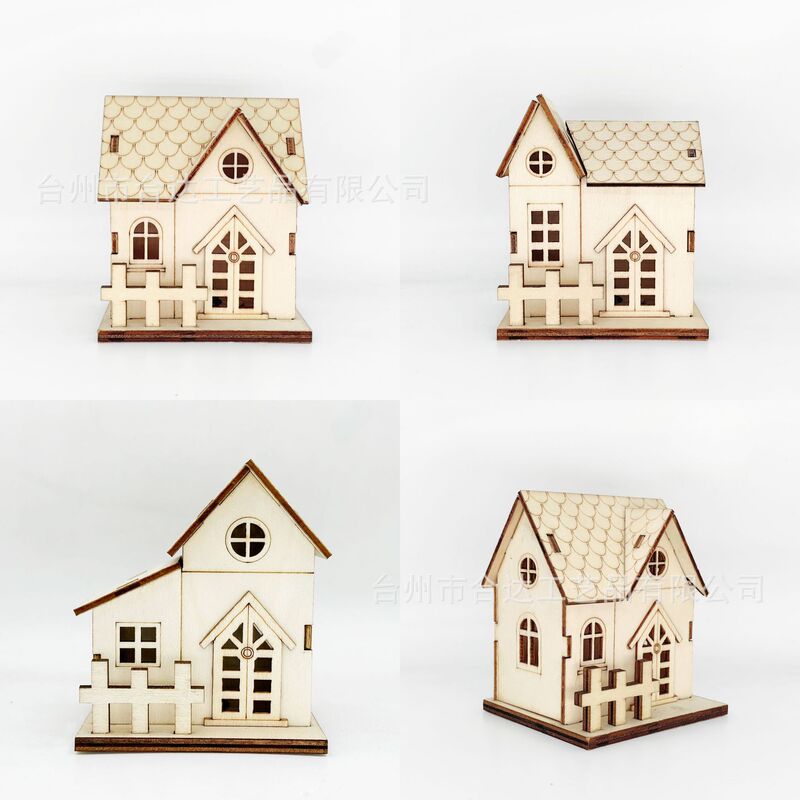 Wooden Crafts Christmas luminous cabin Children DIY small house decoration home office desktop decoration Wooden Crafts Christmas luminous cabin Children DIY small house decoration home office desktop decoration