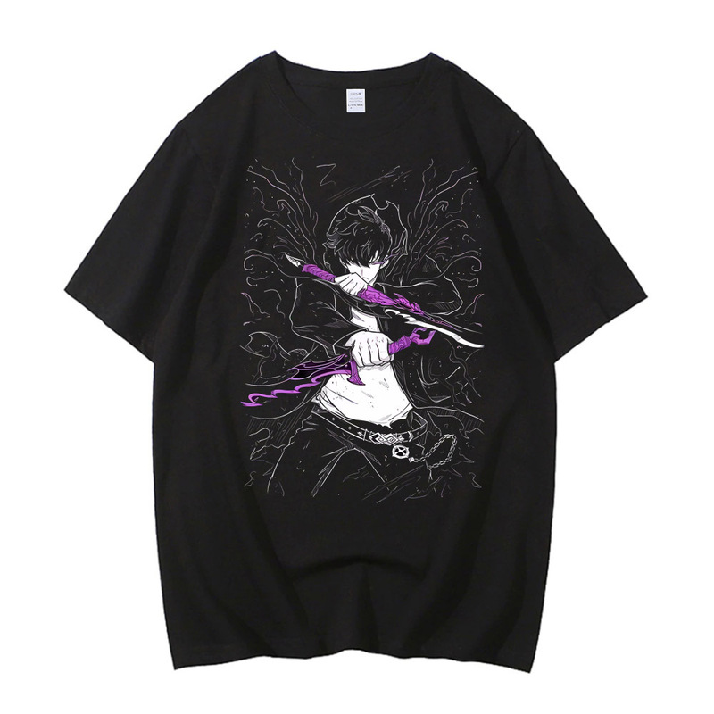 2025新型アニメソロlevel ing独自のアップグレードプリント柄半袖ファッション男女tシャツ|undefined