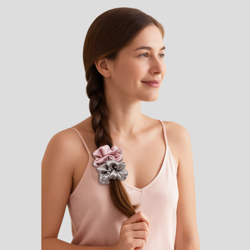 100%桑蚕丝中号真丝发圈女大肠发圈发绳护发不伤发3.5cm丝绸头绳|undefined