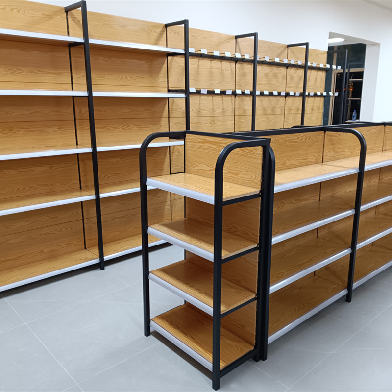 Estantes de exhibición de supermercado estantes de madera de cuatro columnas tienda de conveniencia tiendas de papelería tiendas de madres y bebés supermercados estantes