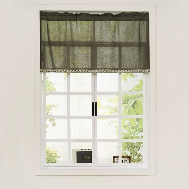 Cross-Border American-Style Kitchen Small Curtain Valance Finished Short Curtain Farmhouse Fresh Dark Green Half Curtain Foreign Trade Cross-Border Short Curtain