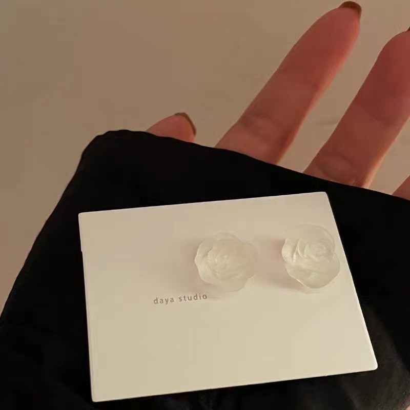 White acrylic earrings, flowered