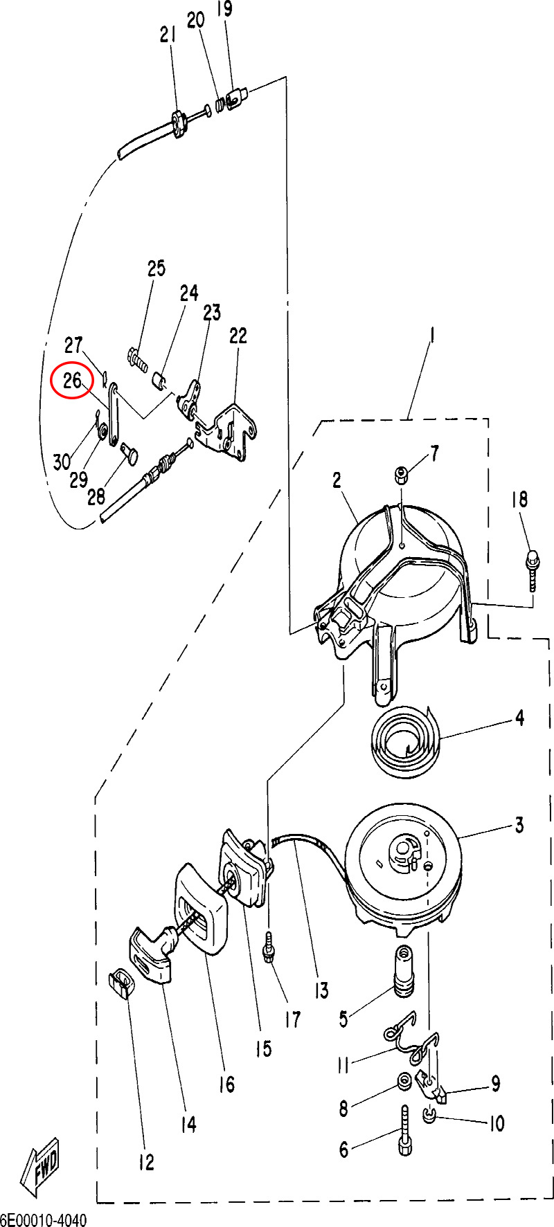 26)翟墨DEMONS舷外机船外起动限位拉线摇臂连接板6E4-15747-70