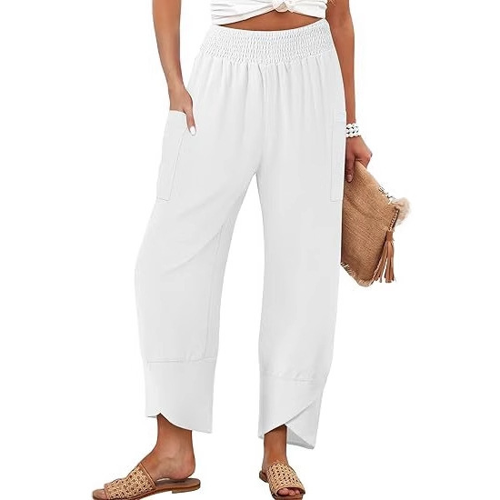 2025 Women Summer High Waist Harem Pants Wide Leg Linen Pants Casual Ankle Length Trousers with Pockets Casual Pants