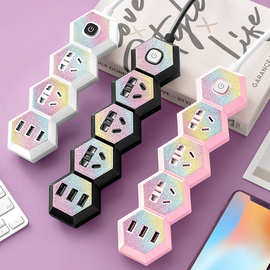 儒雅插座面板多孔插排插长线多用功能家用宿舍拖接线板电插板带线