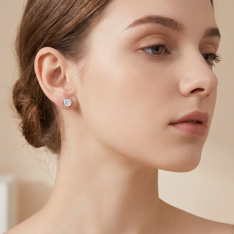 Diamond Encrusted Round Hoop Earrings In Titanium Steel Elegant_voghion.com