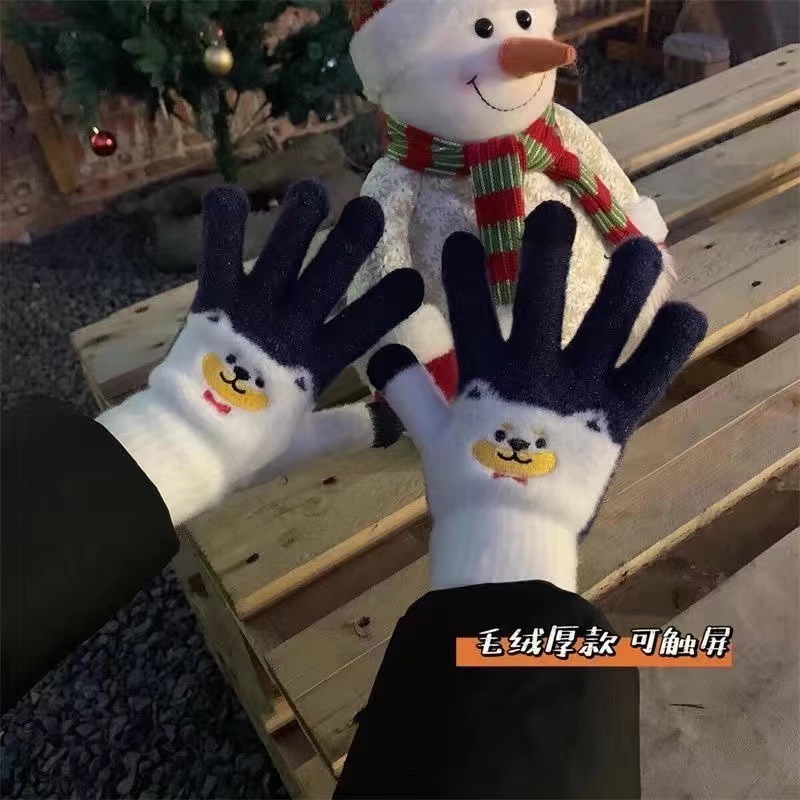 Guantes de peluche de otoño y invierno damas guantes de punto de peluche caliente antifría engrosado guantes lindos de dibujos animados al por mayor