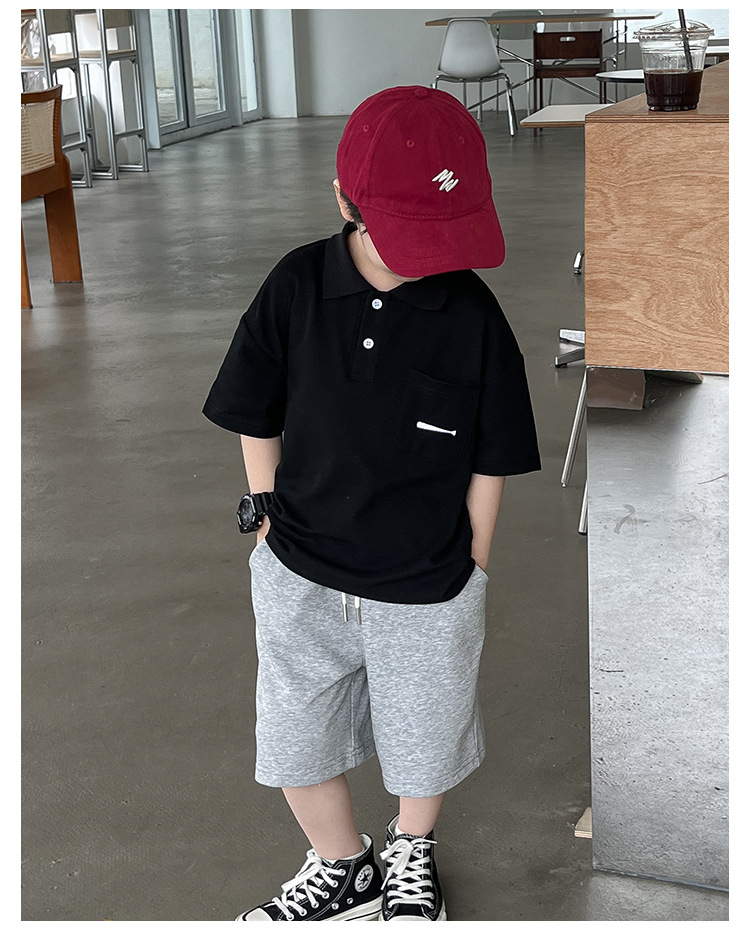 New 2024 Summer boys' polo shirt embroidered fish waistcoat short sleeve casual style summer refreshing handsome top