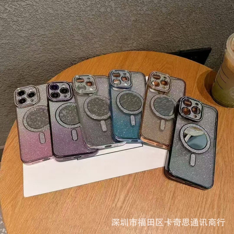 Suitable for iPhone 17 Promax Phone Case 16 Glitter Diamond Lens Mirror Glitter Powder Magnetic Suction Apple 15 Protective Case