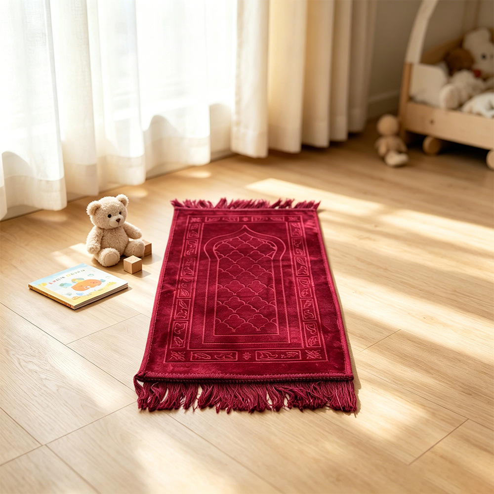 Small 35X65 children's blanket solid color short plush embossed tassel prayer blanket non-slip dot wear-resistant prayer mat