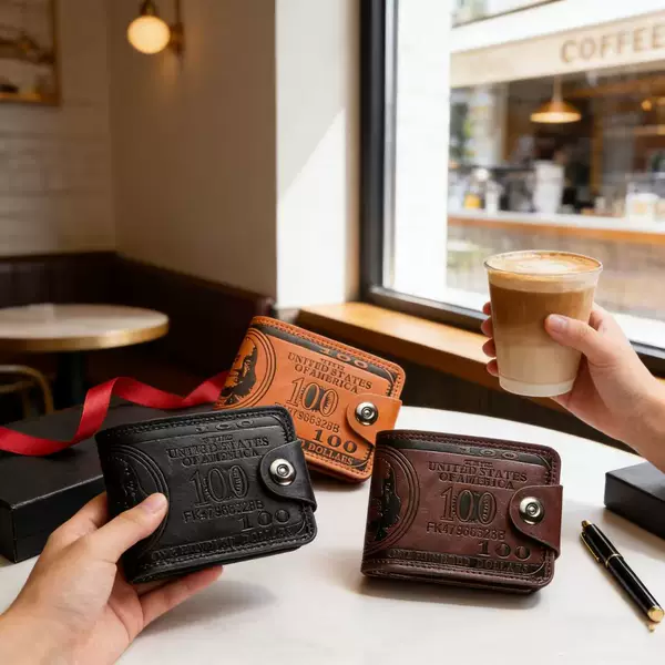 Cross-border Bag Men's Dollar Wallet Personality Creative Magnetic Buckle Pressure Change Hundred Dollar Short Wallet PU Leather Coin Purse