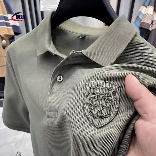 Short-sleeved polo shirt collar men's hooded top fashion lapel summer light business polo men's T-shirt 