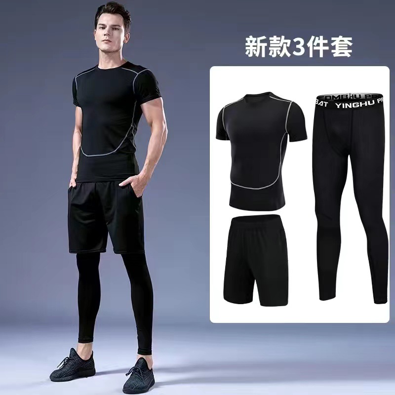 Medias de secado rápido para hombres de manga larga cálido entrenamiento para correr equipo de fitness otoño e invierno traje deportivo elástico alto
