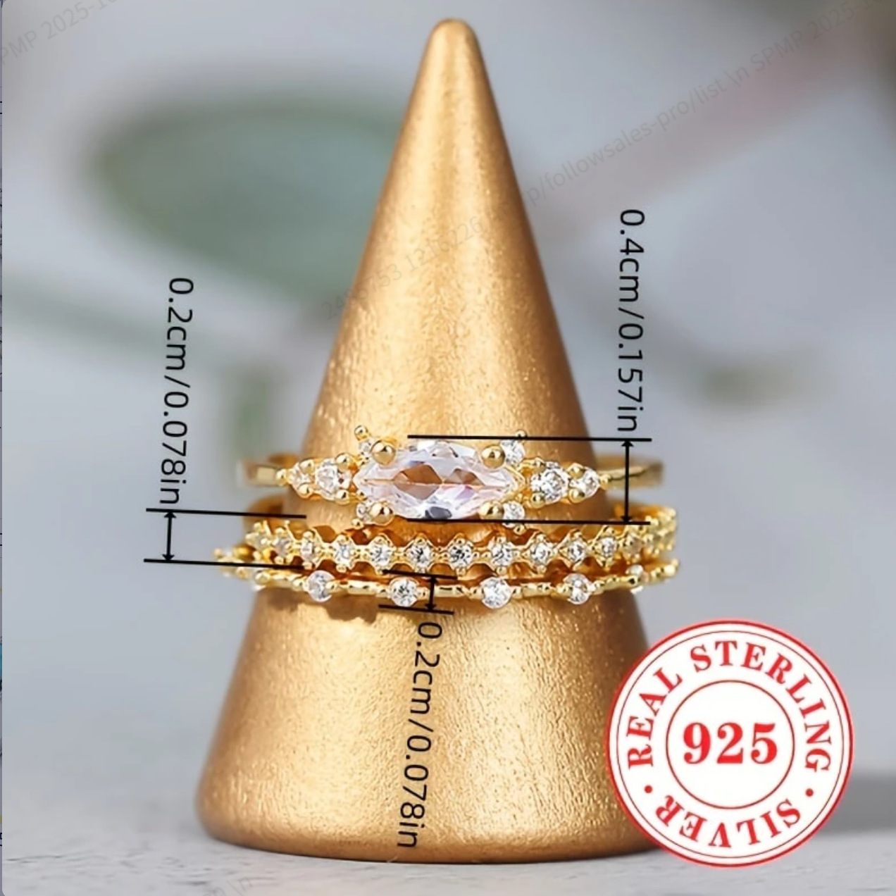 Cross-Border Popular Fashion New Jewelry 3-Piece Set Plated with 14 Imitation Gold Simulated Zircon Ring Engagement Week Jewelry Set Ring