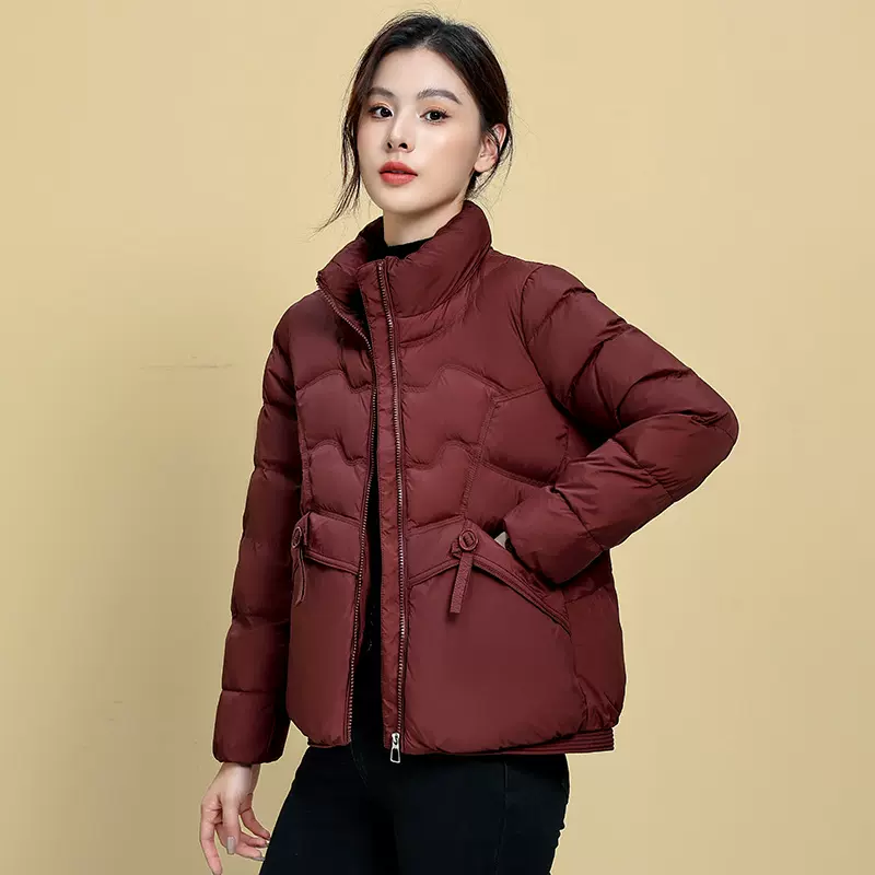 跨境平湖羽绒服纯色立领小个子新款时尚短款白鸭绒羽绒服女款外套