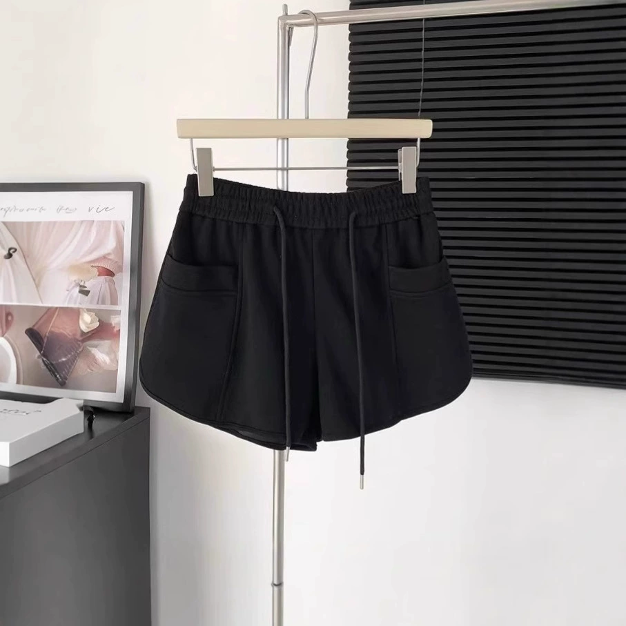 Летние шорты для отдыха, брюки, высокая талия, oversize, для подростков, на шнурке, свободный прямой фасон