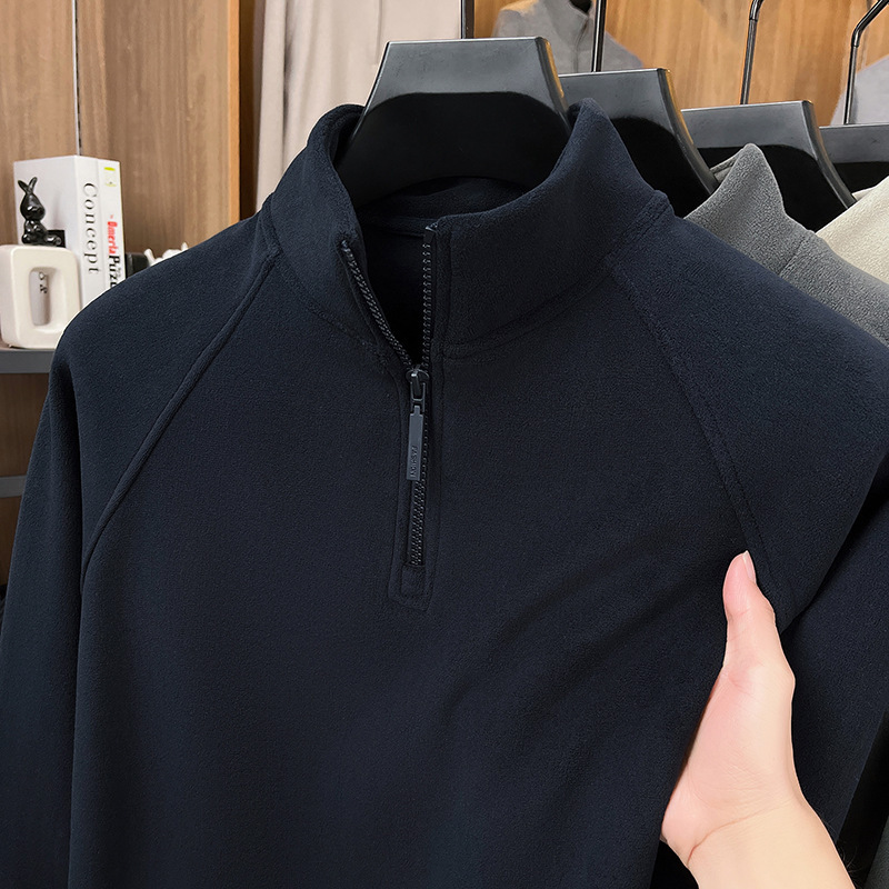 Tommy Polar Fleece Thickeneded Sheep Wool Double-Sided Velvet Bottoming Shirt Men's Half-Zip Stand-Up Collar Long-Sleeved Bottoming Sweatshirt