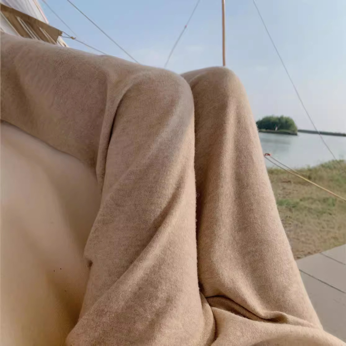Knitted demi-season fitted trousers