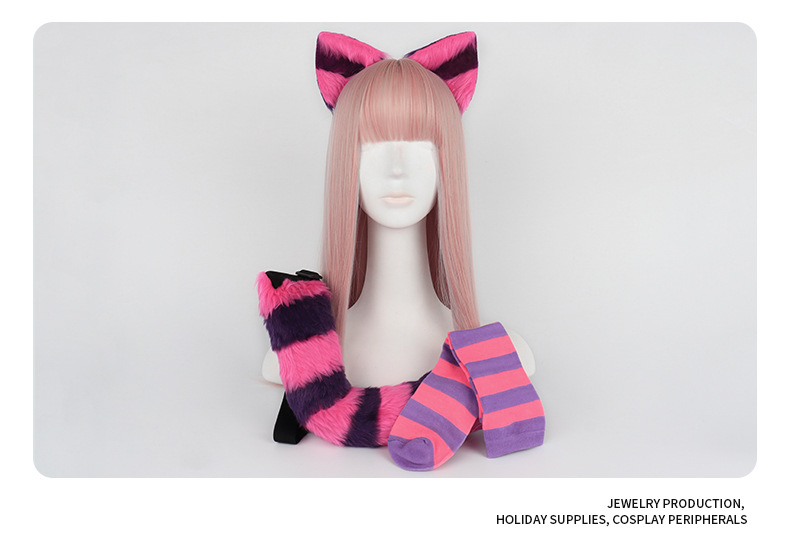 Halloween-Strümpfe mit gestreiften Katzenohren und Katzenschwanz, süße Cosplay-Overknee-Strümpfe, Halloween-Party-Requisiten_voghion.com