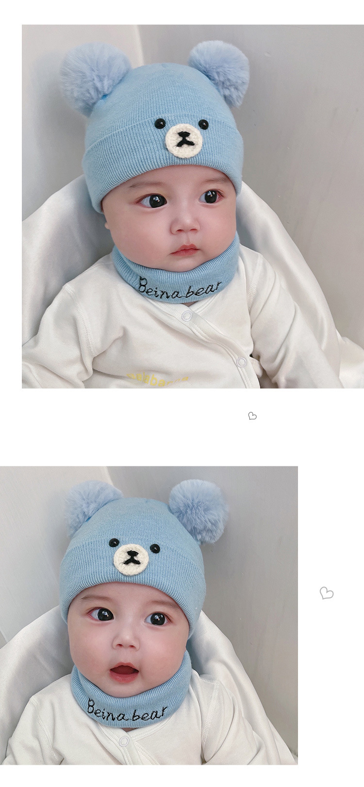 Autumn And Winter Baby Hat Scarf Wool Hair Ball Bear Infant Knitted Hat Two-piece display picture 7