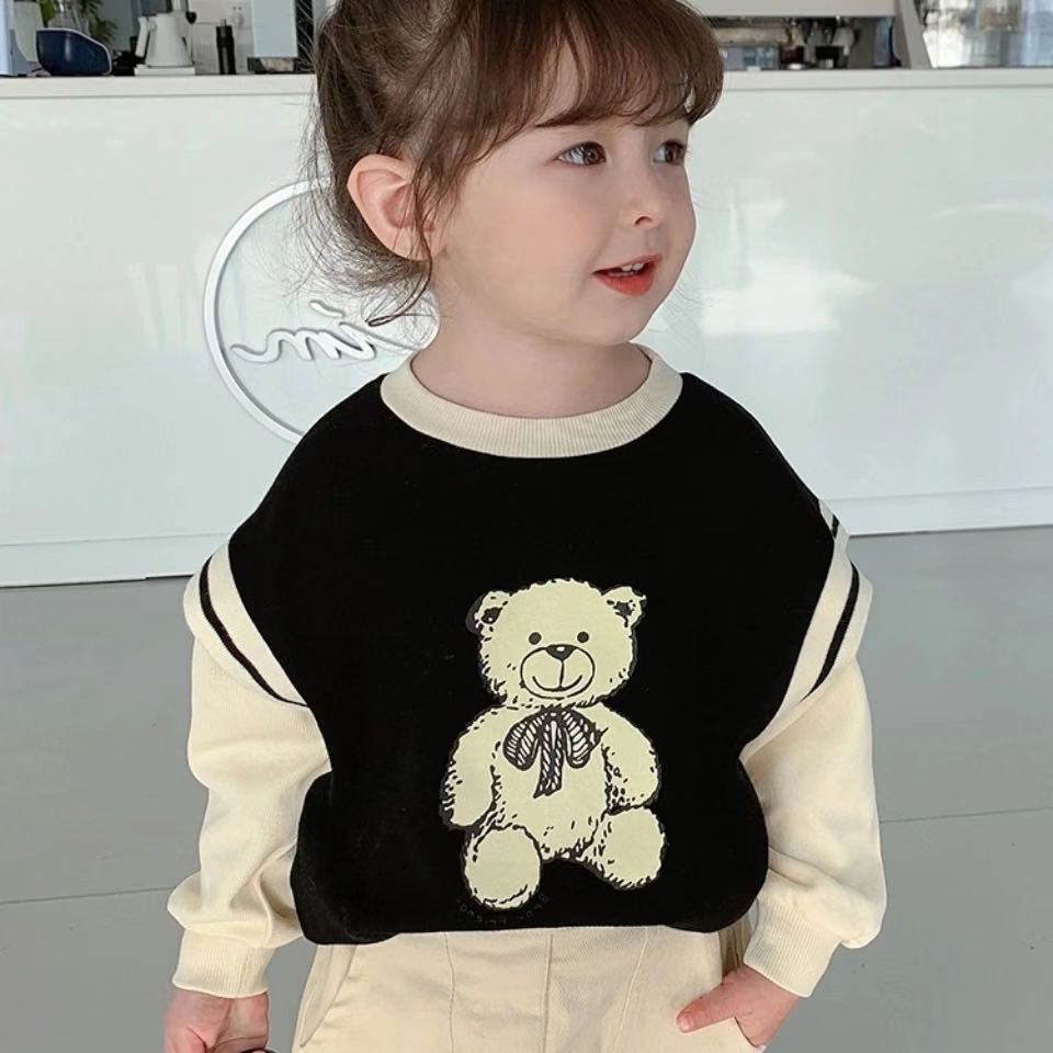 Sweater Girls 2021 new pattern baby spring and autumn False two Little Bear jacket Little Girl children Korean Edition T-shirts leisure time