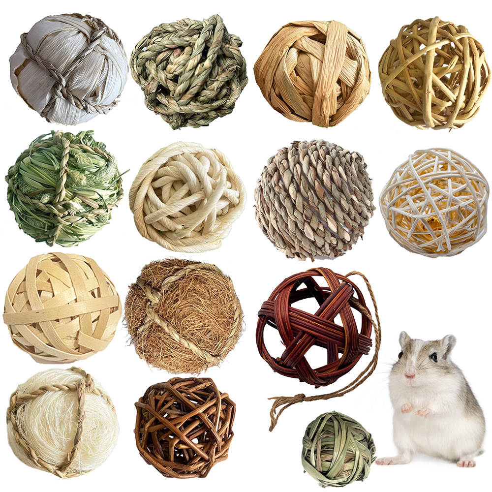 Pelota Tejida de Hierba Molar para Mascotas Pequeñas, Madera, Hecho a Mano, para Masticar