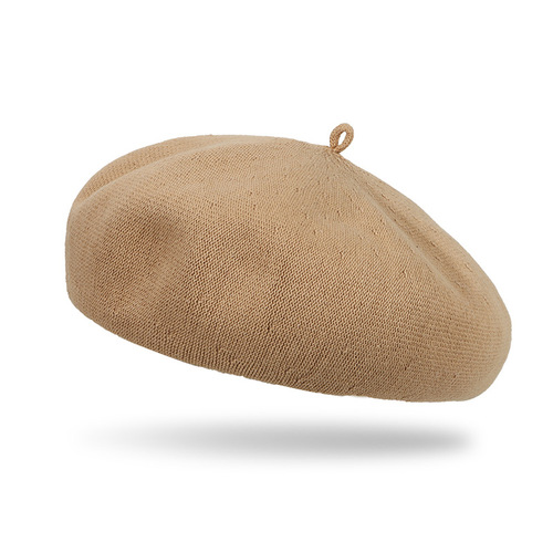 Cotton-lined, breathable, lightweight summer cream-colored beret hats for women, versatile artist hats, Korean-style lucky ring hats