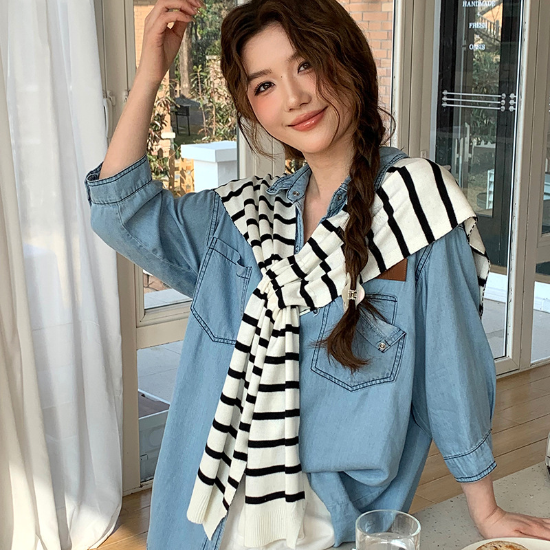 Sopa para mujeres primavera y verano nueva línea coreana de punto con aire acondicionado delgado cubierta de cuello decoración bufandas de hombro nudo