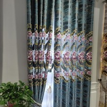 新中式花开富贵奢华别墅镂空刺绣雪尼尔窗帘绣花窗纱客厅阳台成品