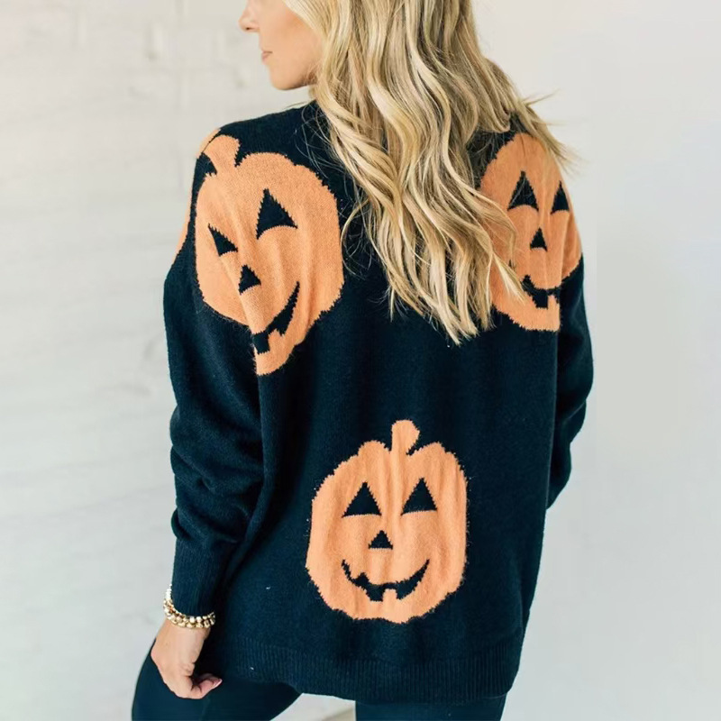 国境を越えた電気商女装ハロウィーンのテーマカボチャの長袖セーター秋冬服ニットカジュアル風セーター|undefined