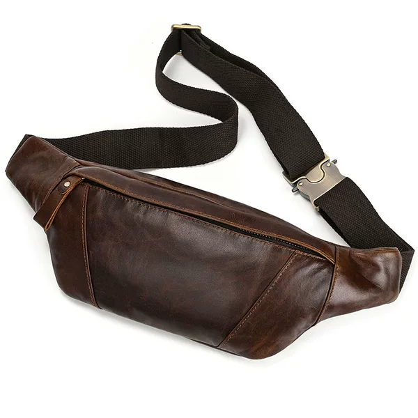 Genuine leather waist bag, cowhide chest bag, men's multi-purpose crossbody bag, crazy horse leather outdoor sports bag, phone bag