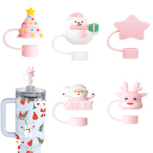 Cross-border New Product Christmas Pink Series Silicone Straw Cap 10mm Straw Cover