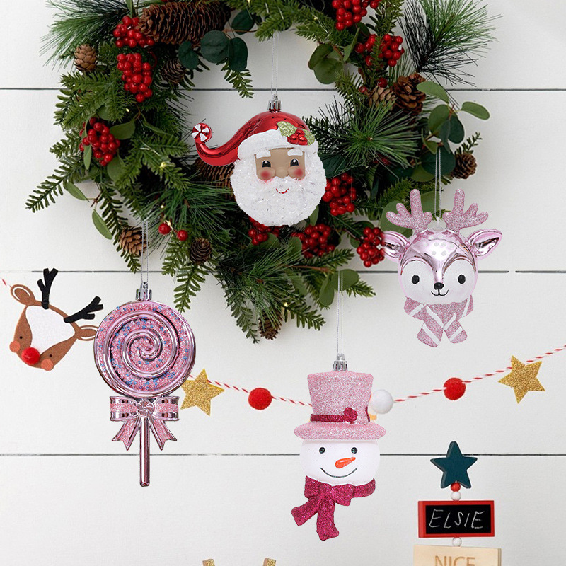 Cross-border Santa Claus plastic pendant creative pink window pendant Christmas tree pendant party dress-up props