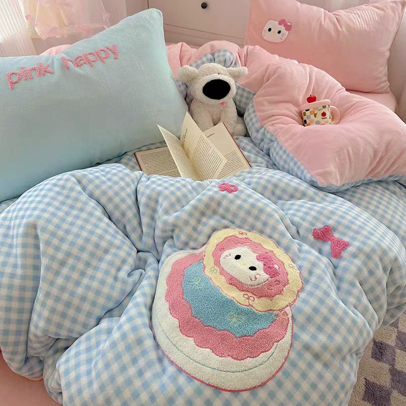 Категория А, молочный бархат, набор из четырех частей, мультяшный полотенце, стеганое одеяло, фланелевые простыни, коралловый бархат, студенческое общежитие, набор из трех частей